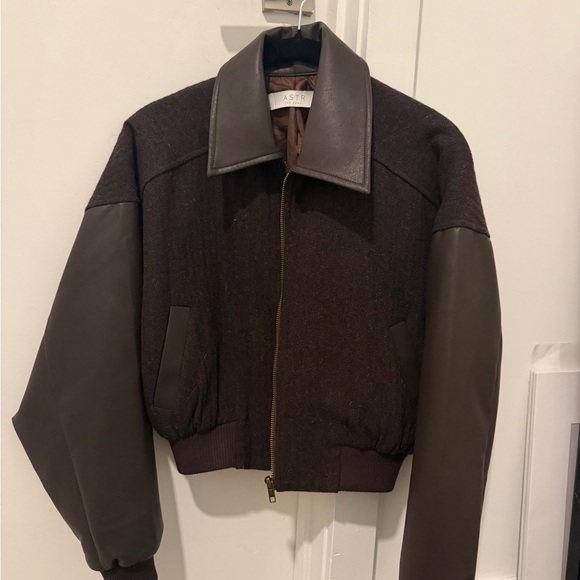 Astr Jackets & Blazers - ASTR Brown Bomber Jacket with Leather Sleeves